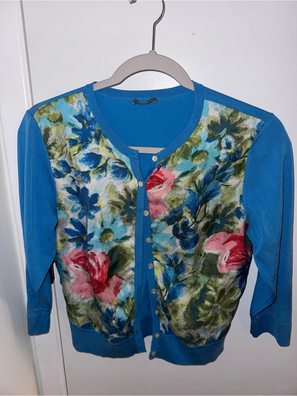 Vintage Ann Taylor Silk Blend Blue Floral Cardigan Cottagecore Preppy